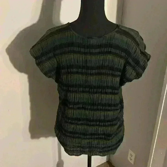 Eileen Fisher Boxy Loose V-Neck Cap Sleeve Top | Color: Black/Green | Size PM/PL - Picture 3 of 13